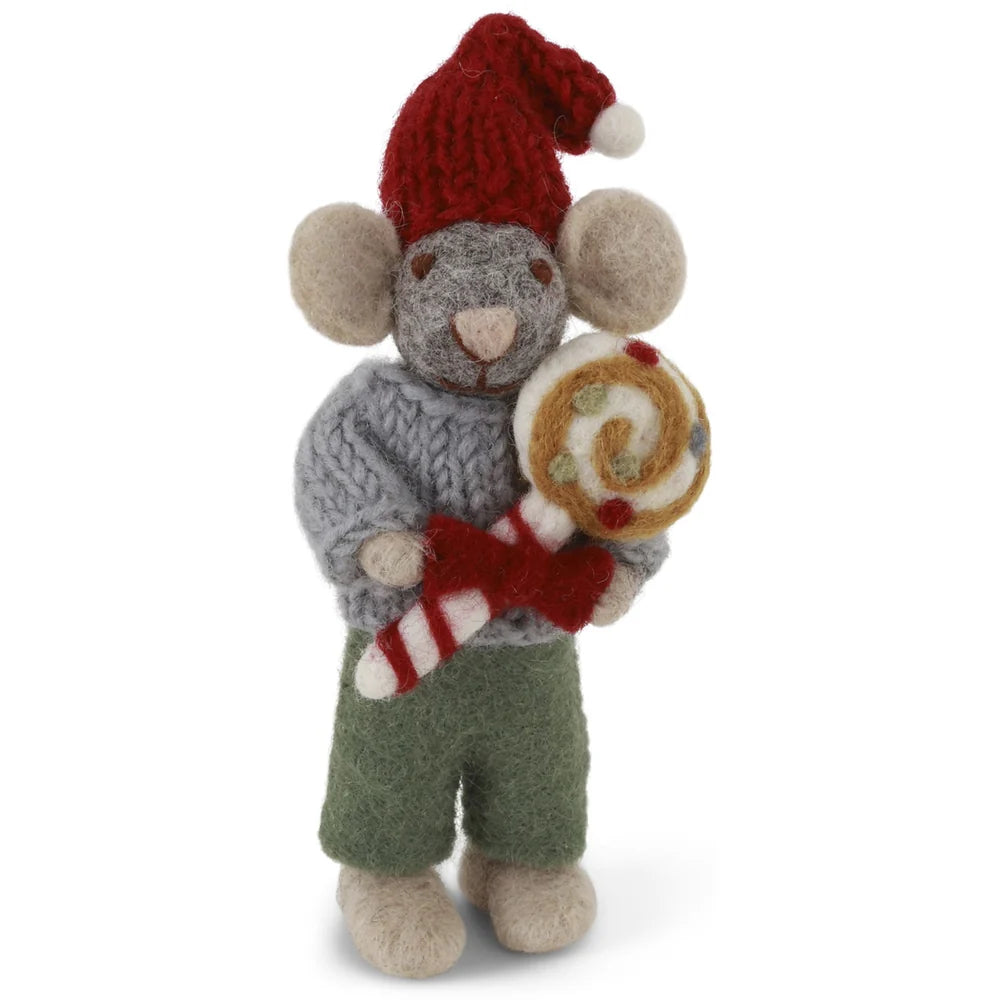 Gry & Sif – Kleine graue Jungenmaus mit Weihnachtszuckerstange