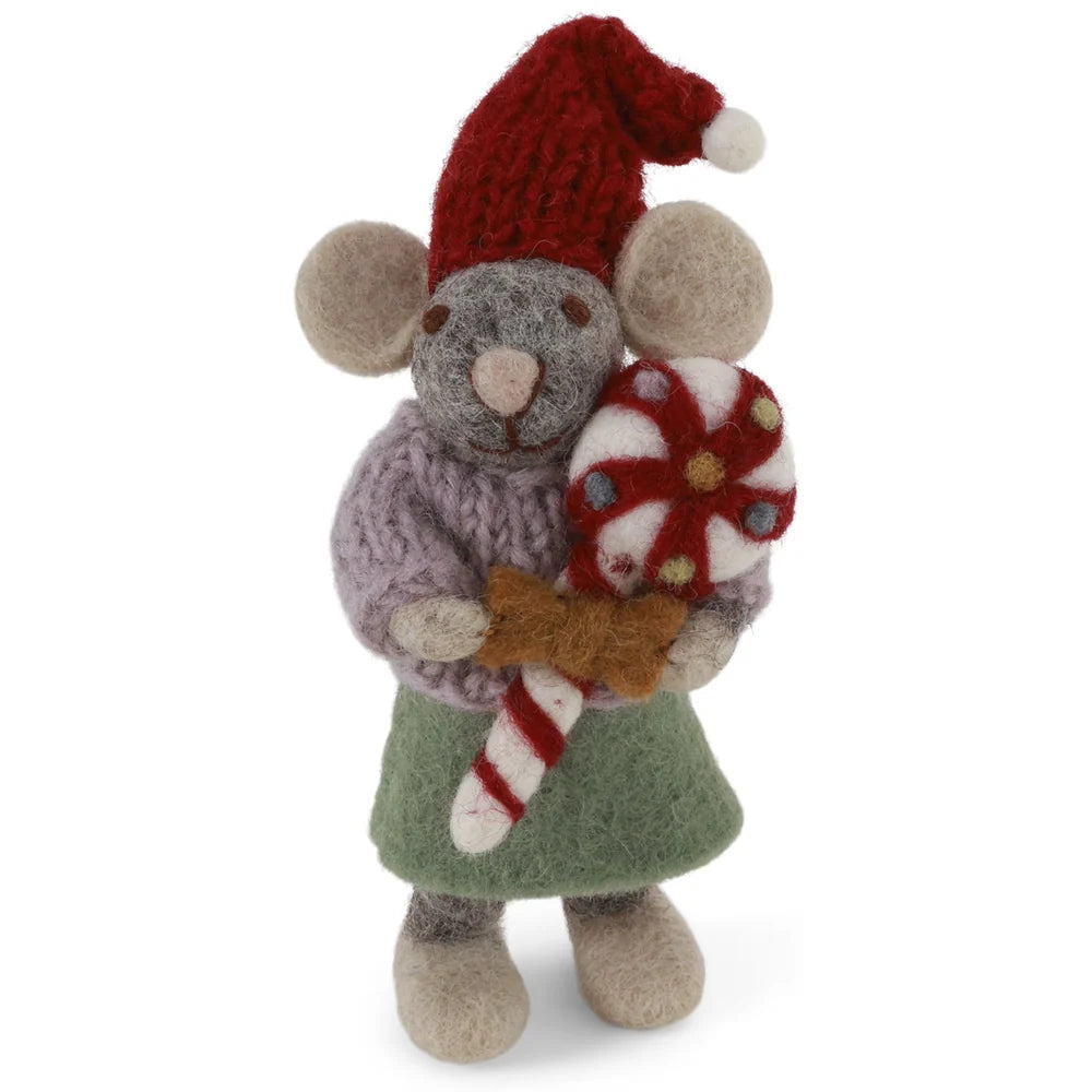 Gry & Sif – Kleine graue Mädchenmaus mit Weihnachtszuckerstange