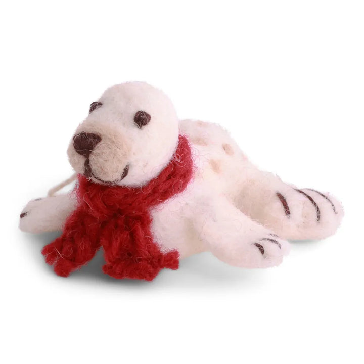 Gry &amp; Sif Filzfigur Baby-Robbe mit Rotem Schal