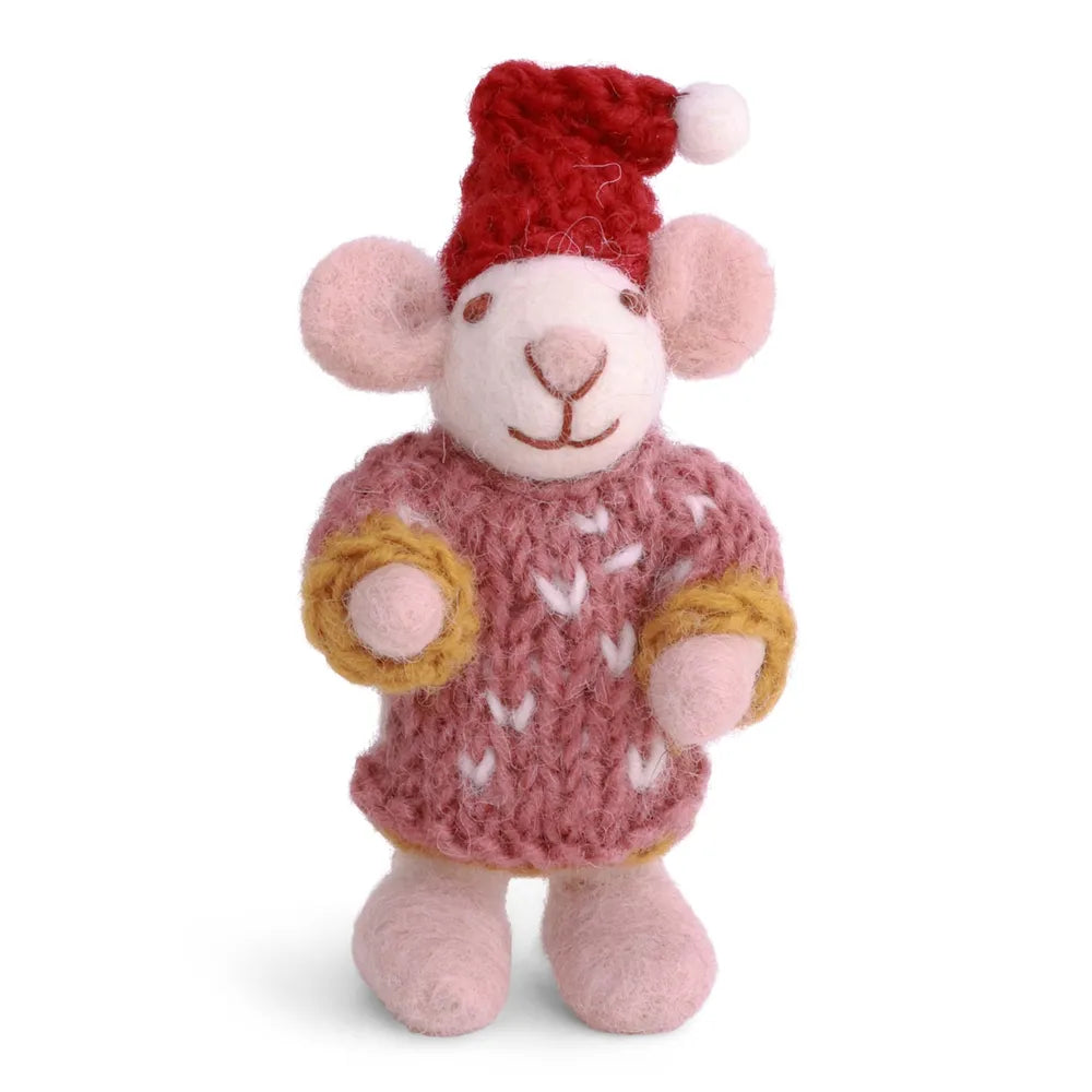 Gry &amp; Sif Weihnachtsmaus Filz Strickkleid Mütze 8 cm