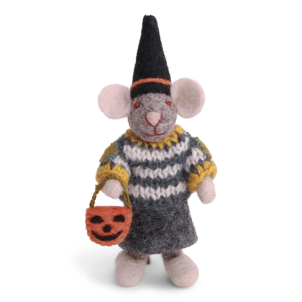 Gry & Sif Filzmaus Hexenhut Halloween Korb Grey