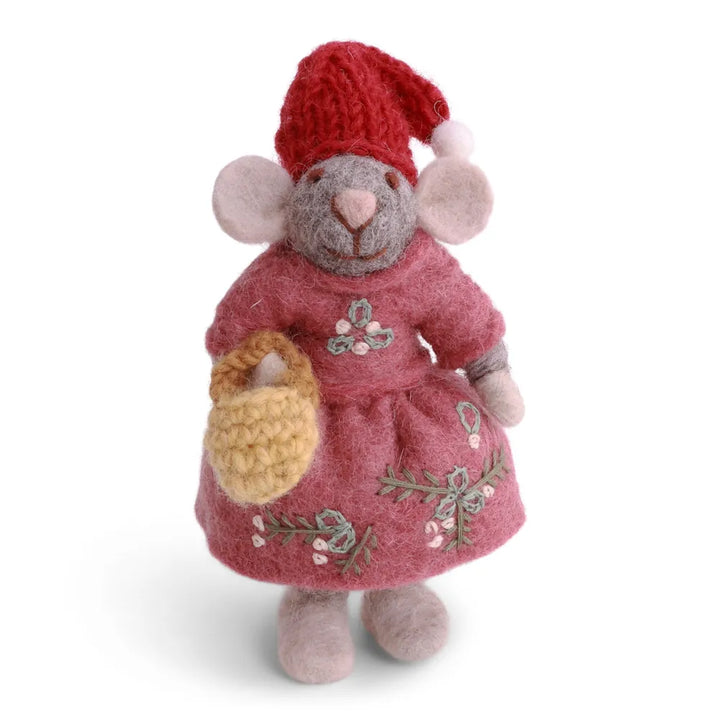 Gry &amp; Sif Filzmaus Kleid Mütze Tasche Grey 12 cm