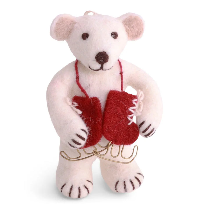 Gry &amp; Sif Kleiner Eisbär aus Filz mit Schlittschuhen