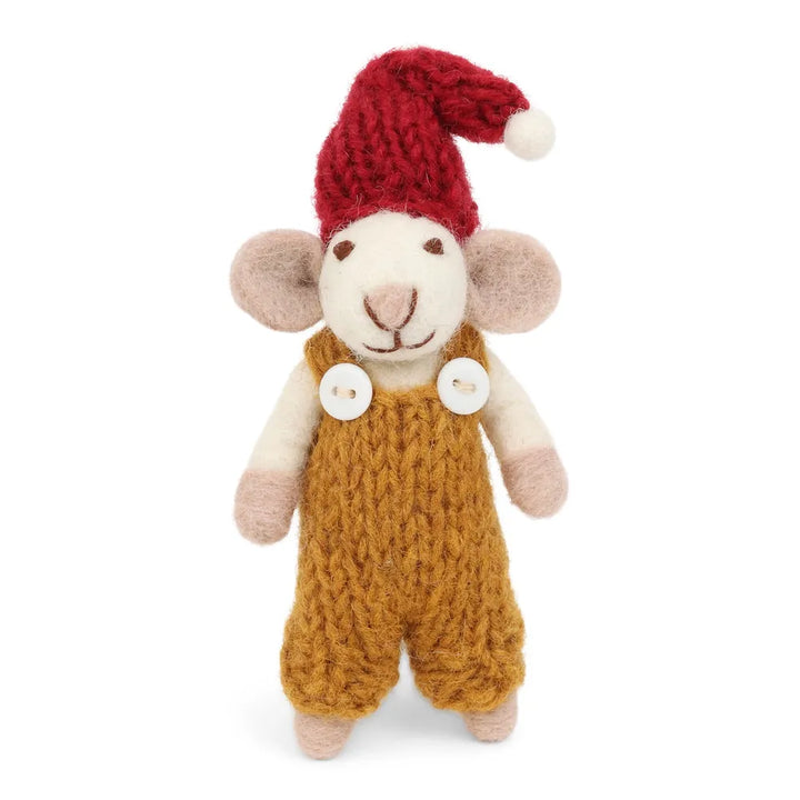 Gry &amp; Sif Filzmaus Weihnachtsmaus Strickmütze White