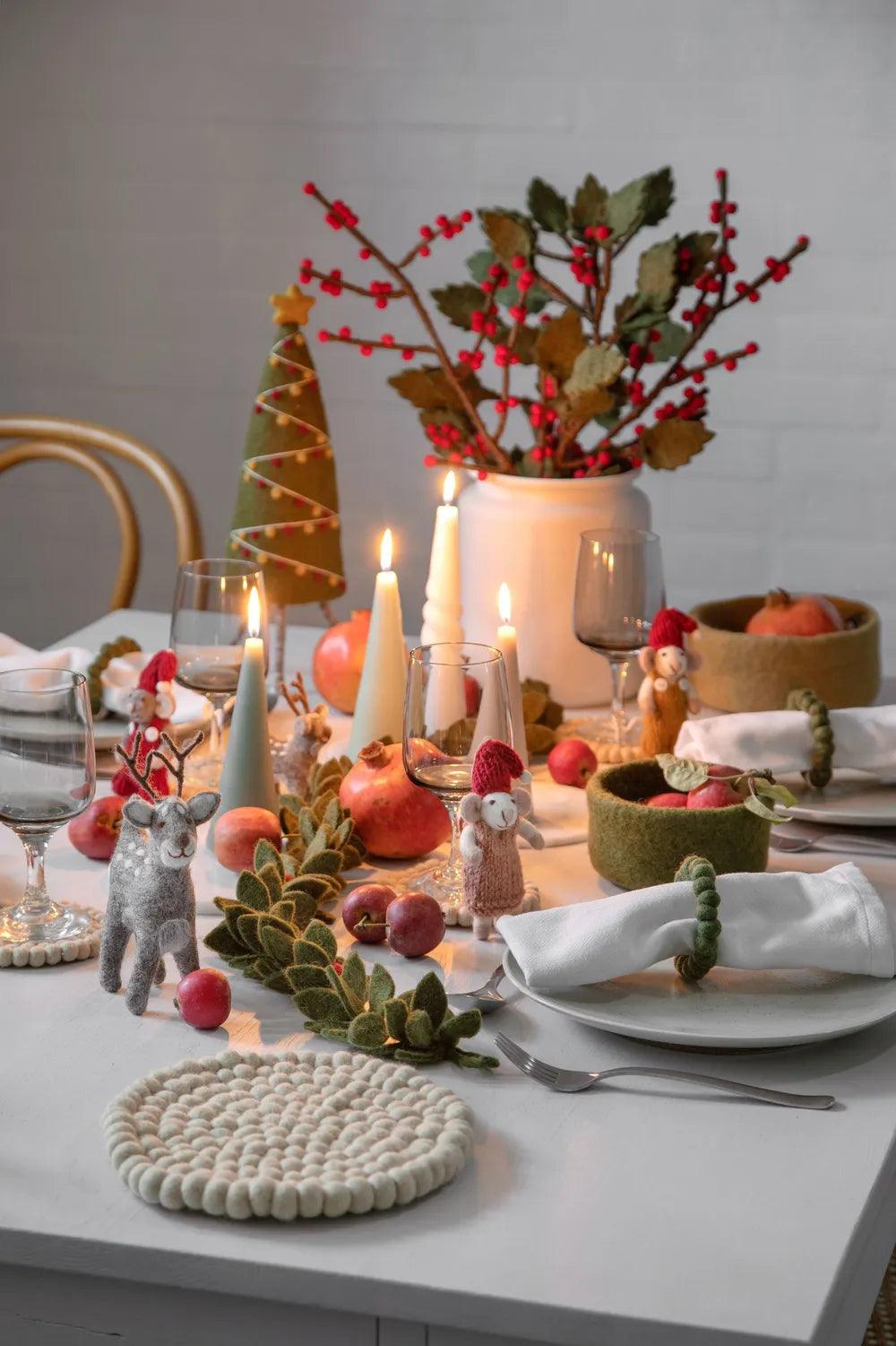 Gry &amp; Sif Filzmaus Weihnachtsmaus Strickmütze White