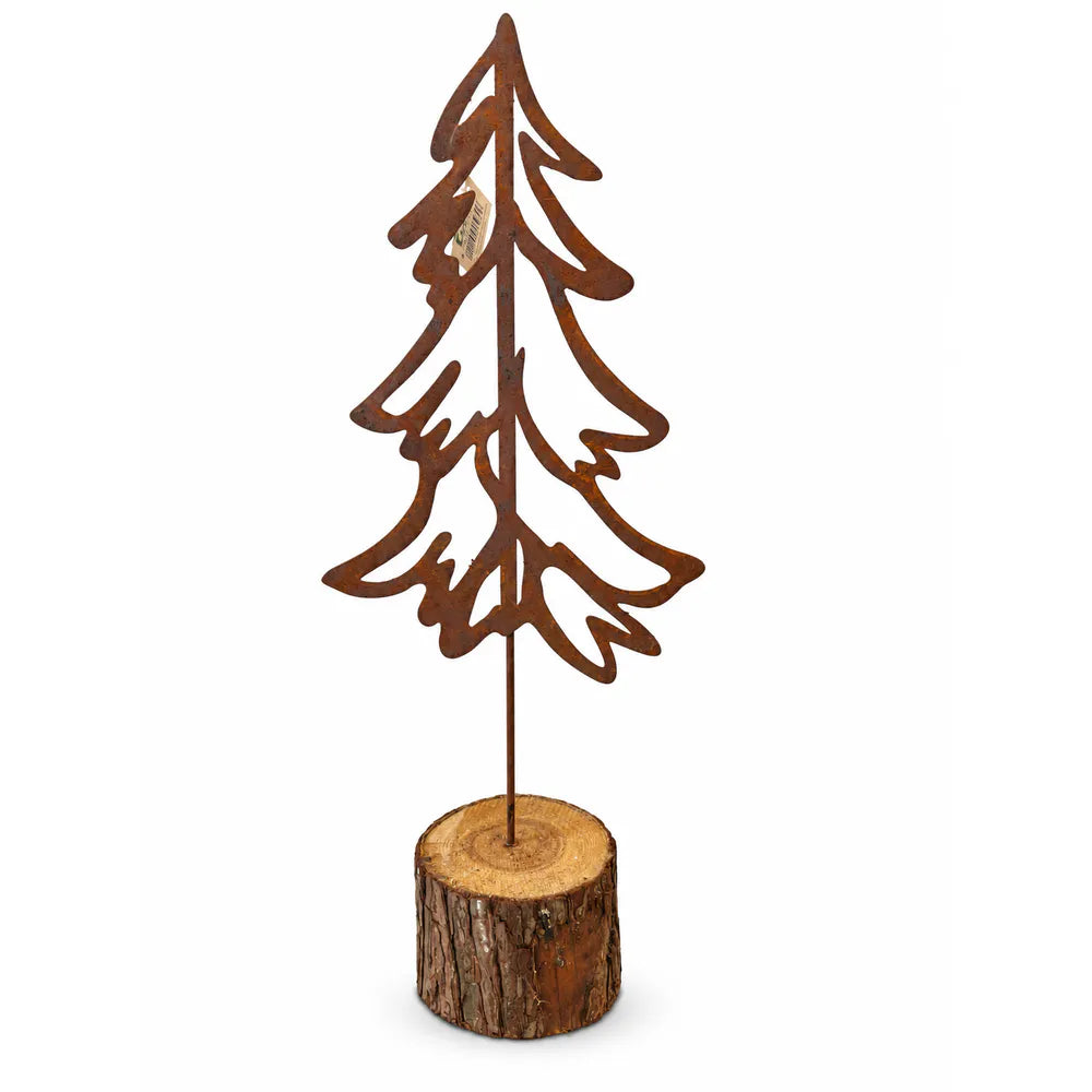 Alsaba Home - Deko-Tannenbaum aus Rostmetall auf Holzstamm-Fuß L