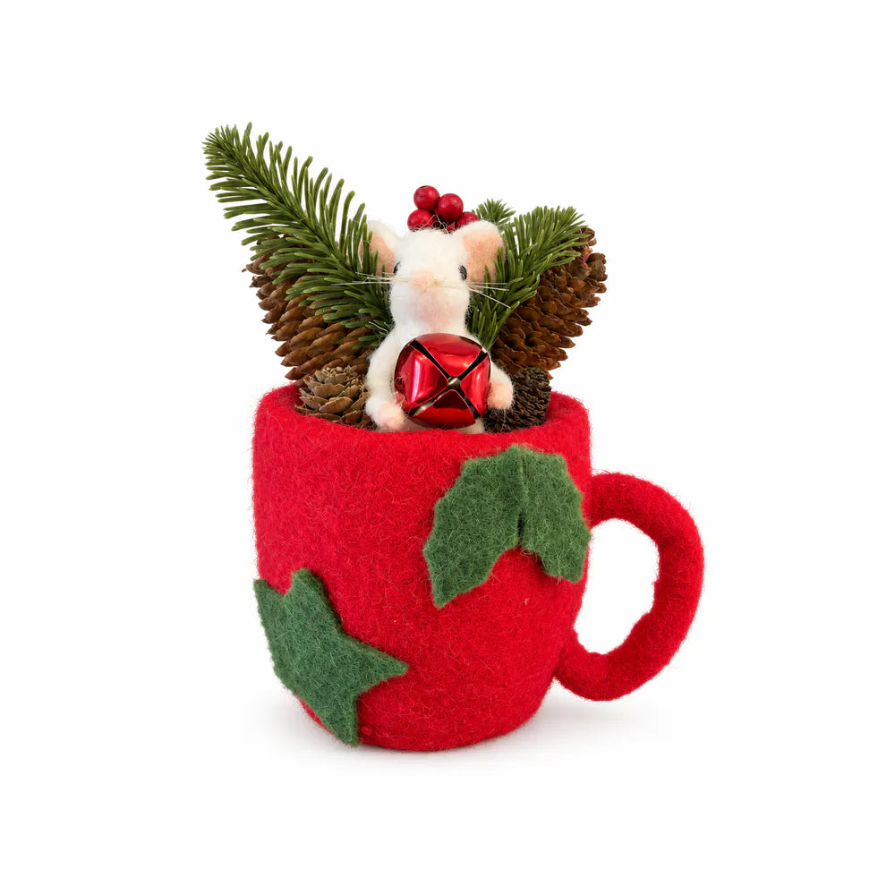 Alsaba Home - Weihnachtsdeko Weihnachtliches Gesteck Filztasse Rot