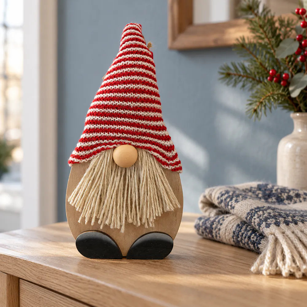Alsaba Home - Deko-Wichtel aus Holz mit Gestrickter Mütze
