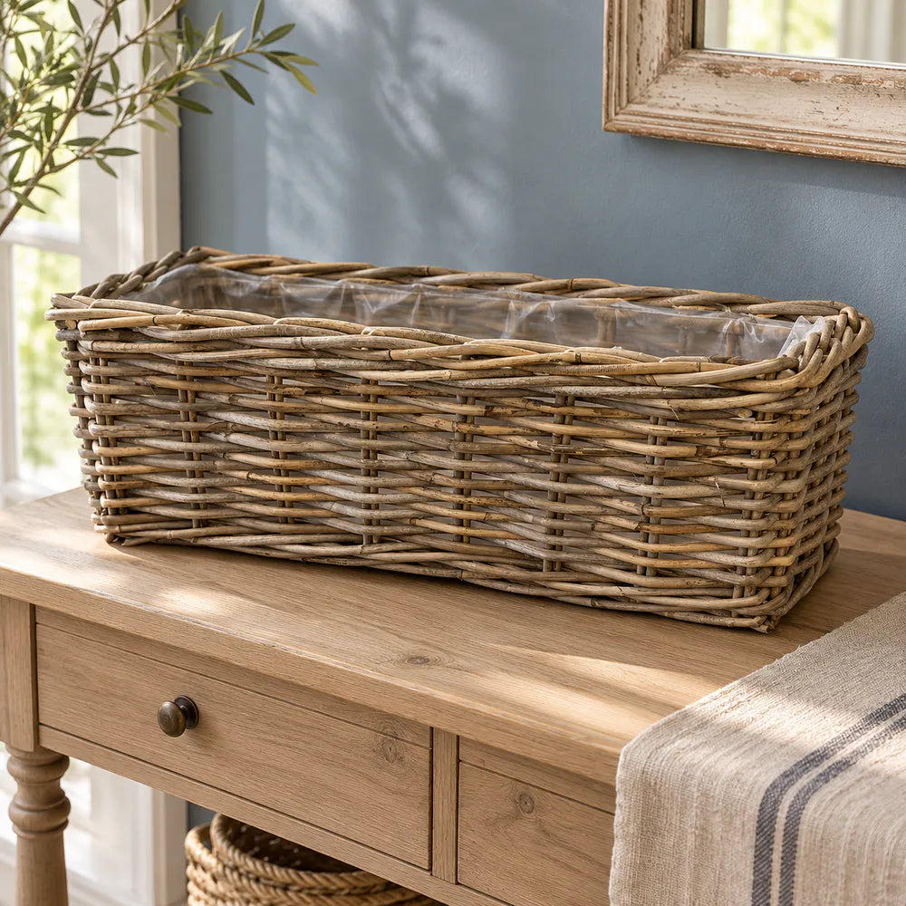 Alsaba Home - Balkonkasten aus Rattan mit Folieneinsatz