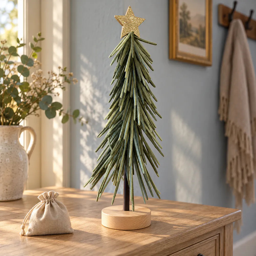 Alsaba Home - Tannenbaum Filz Holzsockel Stern Grün 39 cm