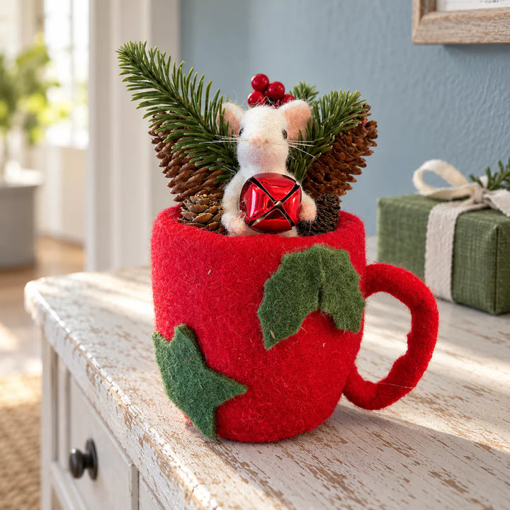 Alsaba Home - Weihnachtsdeko Weihnachtliches Gesteck Filztasse Rot