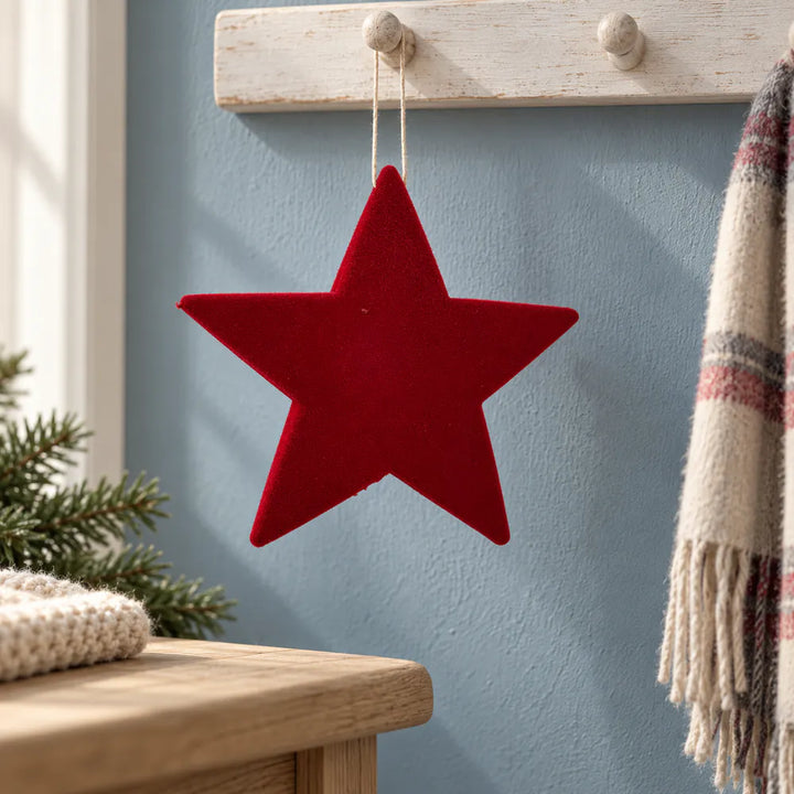 Alsaba Home - Weihnachtsanhänger Roter Stern Samtoptik Beflockter