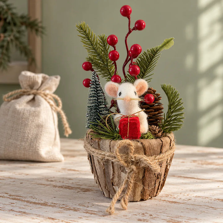 Alsaba Home - Weihnachtsdeko Weihnachtliches Dekogesteck Filzmaus