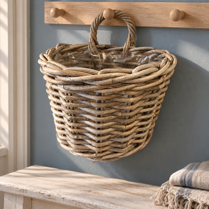 Alsaba Home - Wandkorb Geflochtener Rattan Henkel Folieneinsatz