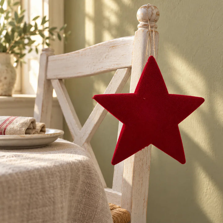 Alsaba Home - Weihnachtsanhänger Roter Stern Samtoptik Beflockter