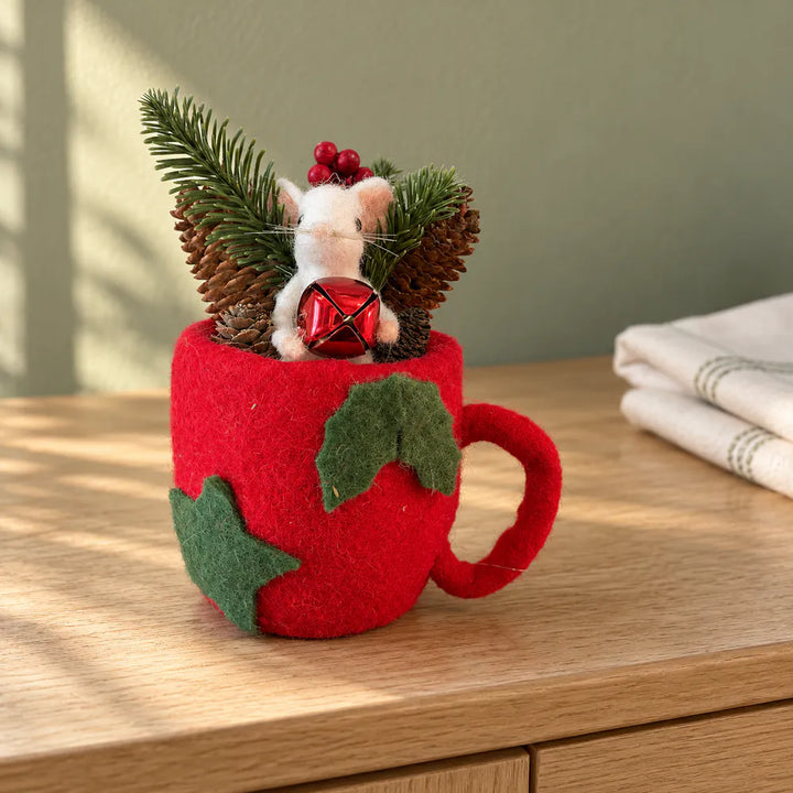 Alsaba Home - Weihnachtsdeko Weihnachtliches Gesteck Filztasse Rot