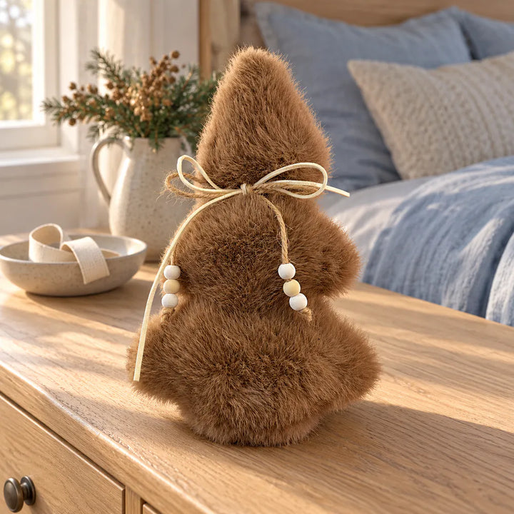 Alsaba Home - Plüsch-Tannenbaum mit Holzperlen-Schleife