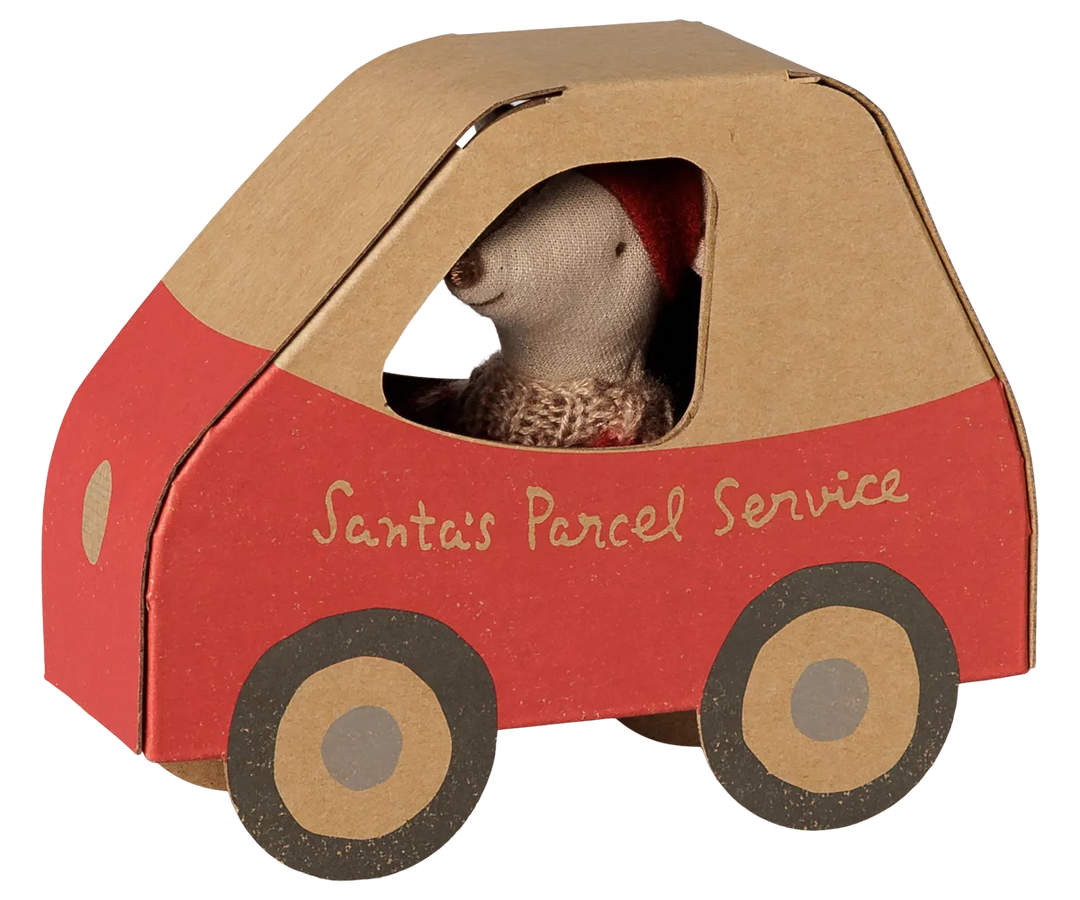 Maileg - Weihnachtsmaus, kleine Schwester in Auto-Box