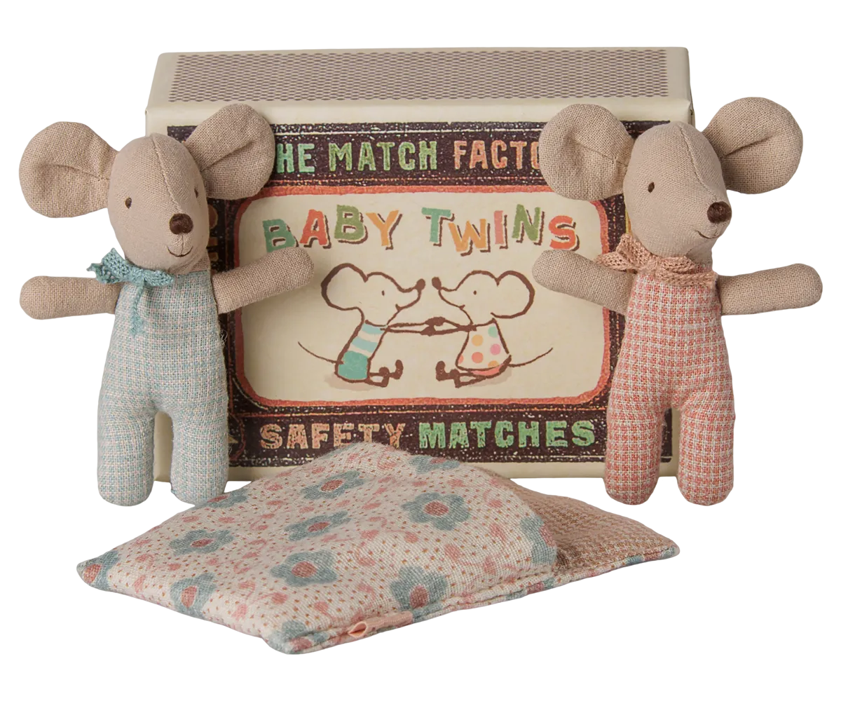 Maileg - Zwillinge, Babymäuse in Streichholzschachtel - Karo
