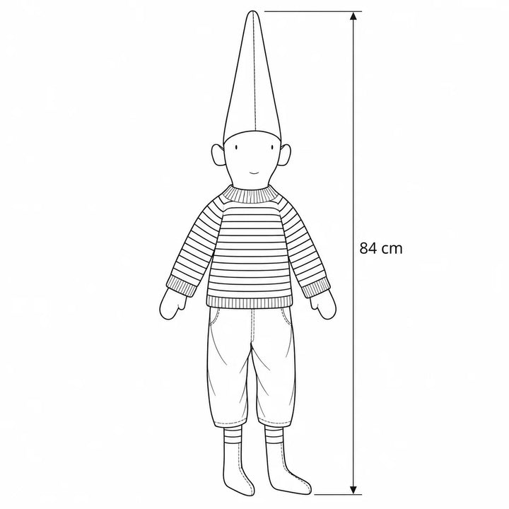 Maileg - Wichtel Pixy Aksel Größe 5 Gestreifter Strickpullover – Maßskizze, Höhe 84 cm 