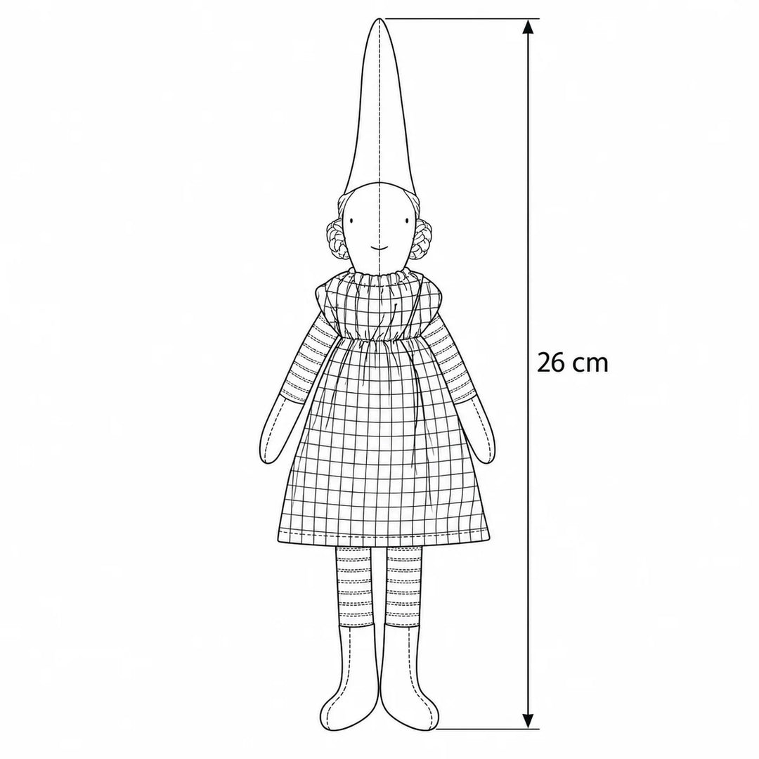 Maileg - Wichtel Pixy Größe 1 Ronja Rotes Kleid – Maßskizze, Höhe 26 cm 