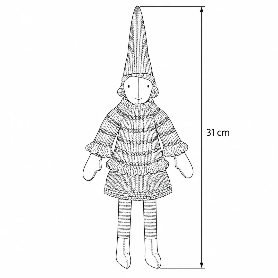 Maileg - Wichtel Pixy Lotta Größe 2 Gestreifter Strickpullover – Maßskizze, Höhe 31 cm 