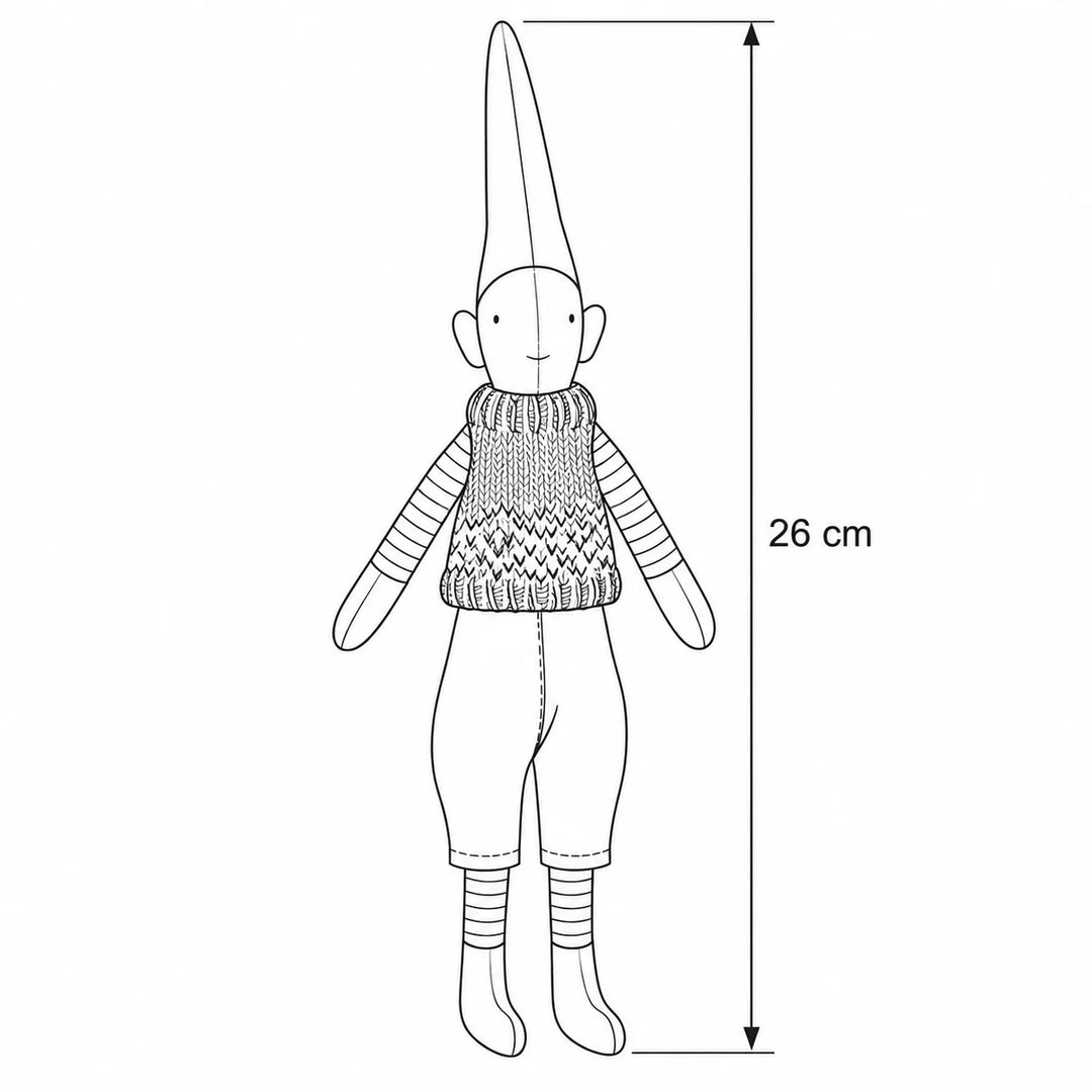 Maileg - Wichtel Pixy Pelle Größe 1 Rote Strickweste – Maßskizze, Höhe 26 cm 