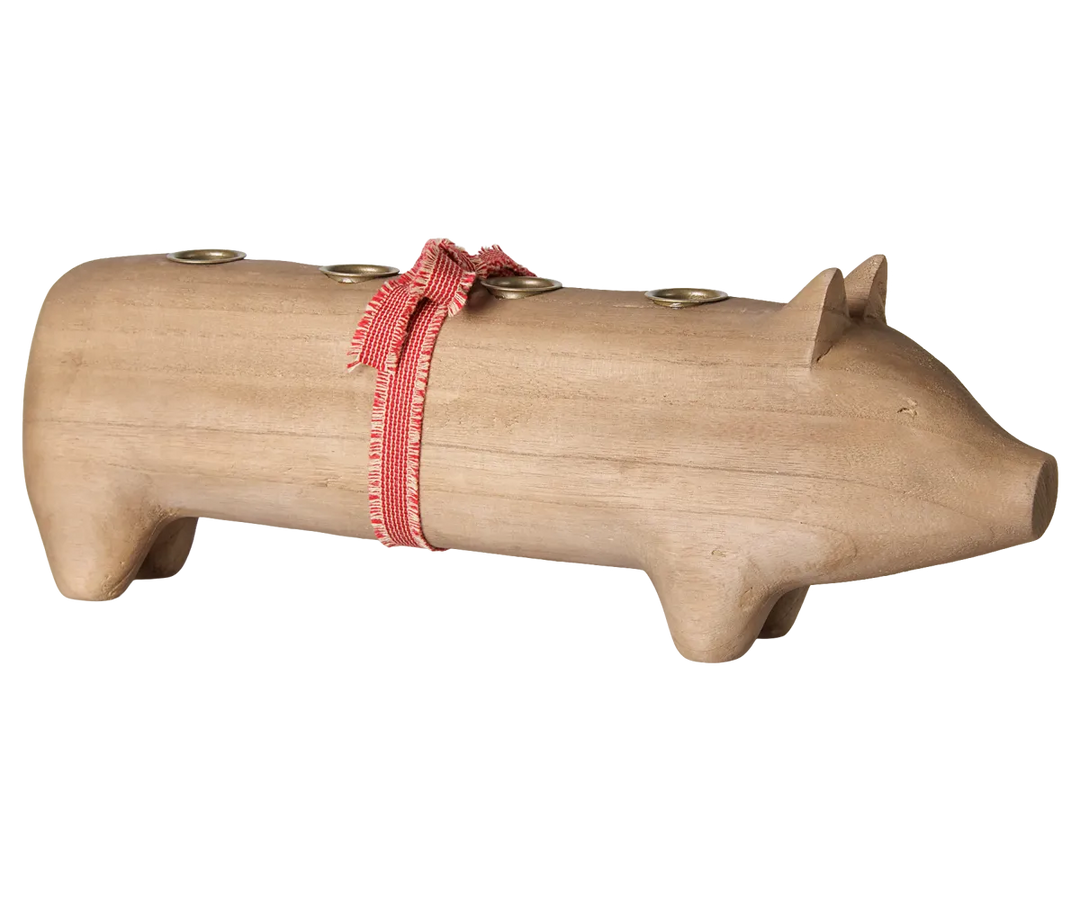 Maileg - Kerzenhalter aus Holz, Schwein, Advent groß - Natur