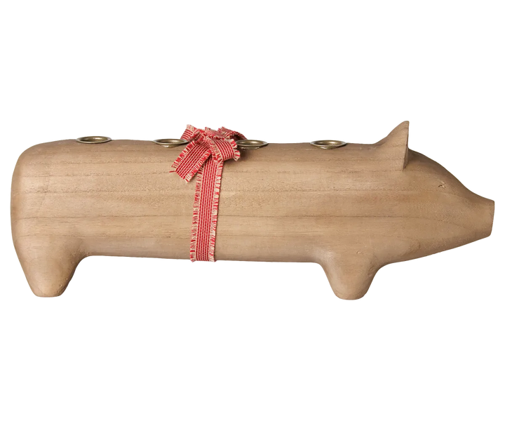 Maileg - Kerzenhalter aus Holz, Schwein, Advent groß - Natur