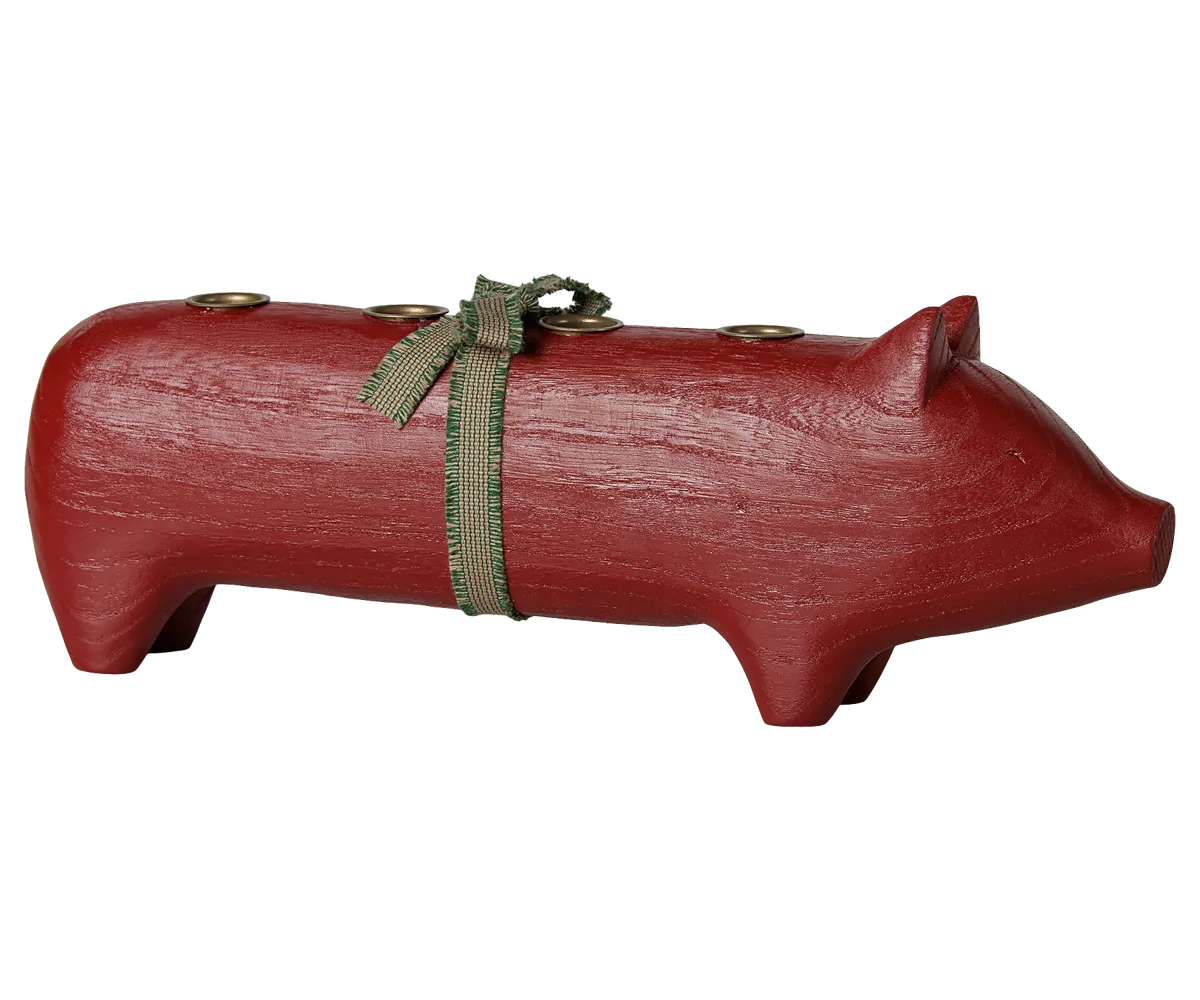 Maileg - Kerzenhalter aus Holz, Schwein, Advent groß - Rot