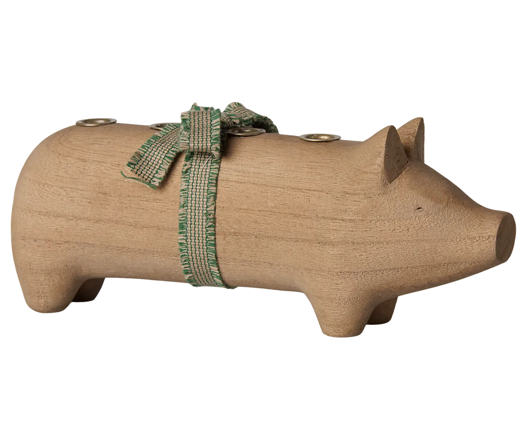 Maileg - Kerzenhalter aus Holz, Schwein, Advent mittel - Natur