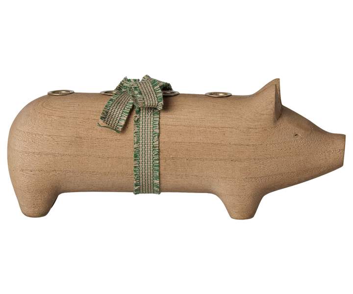 Maileg - Kerzenhalter aus Holz, Schwein, Advent mittel - Natur
