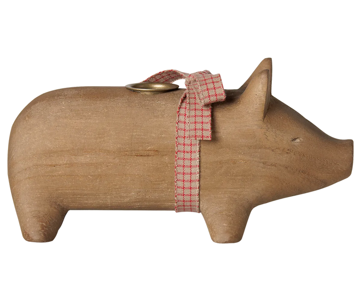 Maileg - Kerzenhalter aus Holz, Schwein, Mittel - Natur
