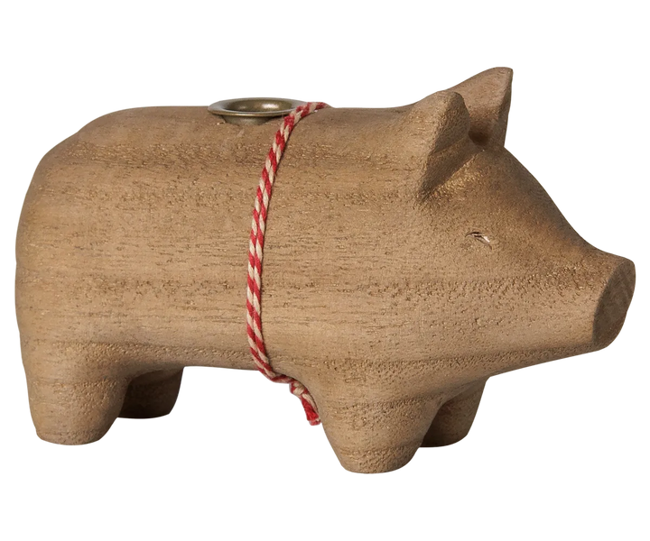 Maileg - Kerzenständer aus Holz, Schwein, Klein - Natur