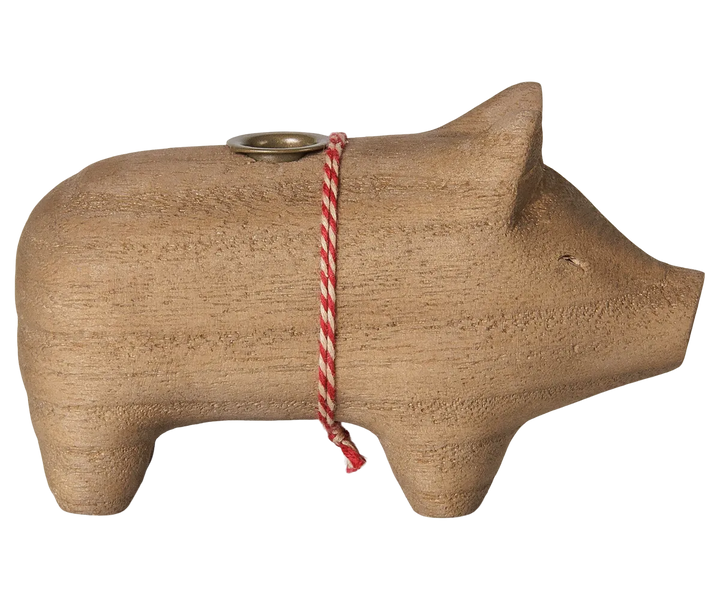 Maileg - Kerzenständer aus Holz, Schwein, Klein - Natur