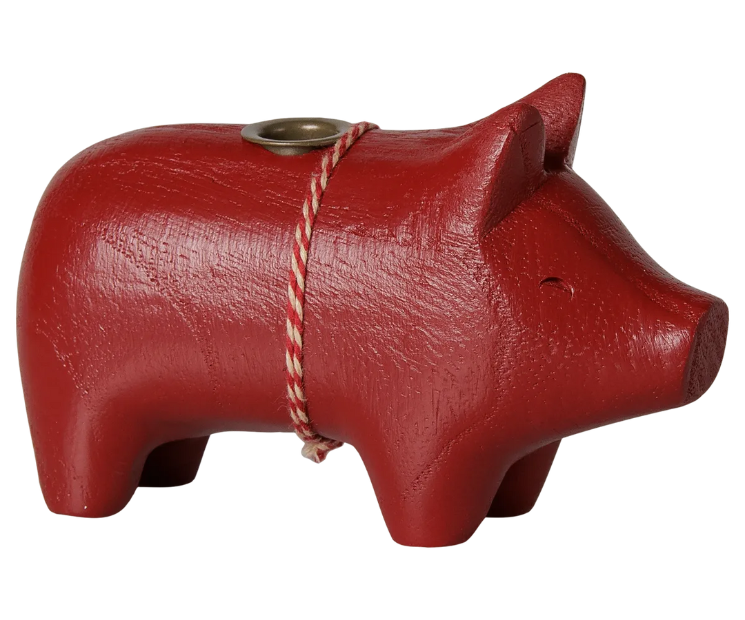 Maileg - Holzkerzenhalter, Schwein, Klein - Rot