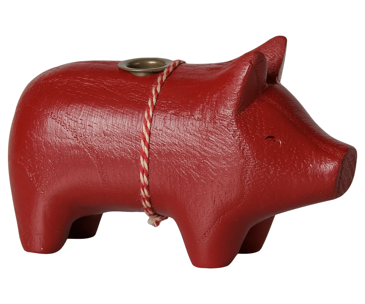 Maileg - Holzkerzenhalter, Schwein, Klein - Rot