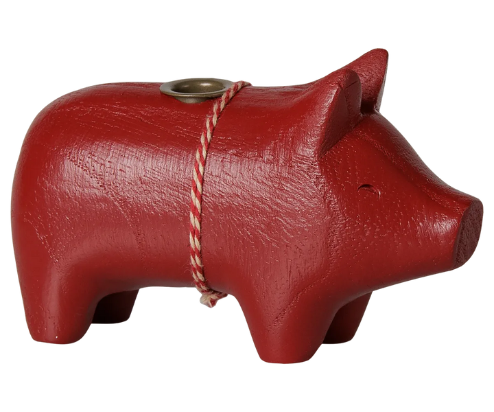 Maileg - Holzkerzenhalter, Schwein, Klein - Rot