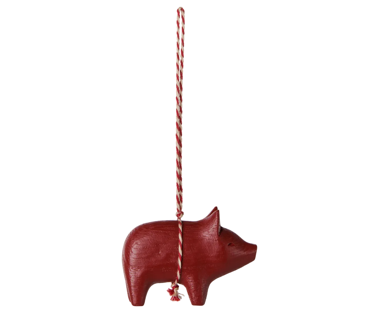 Maileg Holzanhänger Schwein Rot
