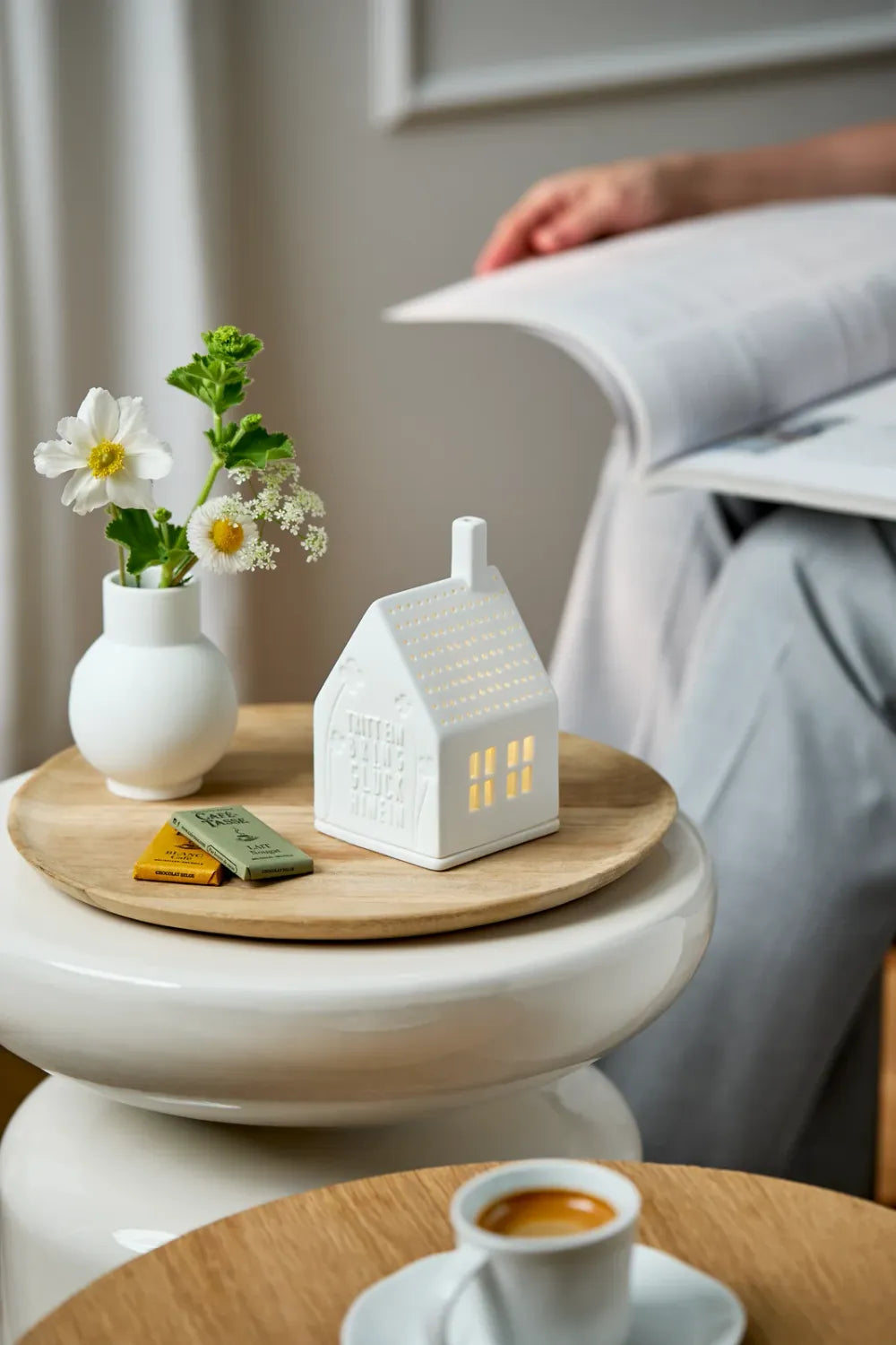Räder Lichthaus Porzellan Tritt Glück Weiß 13 cm