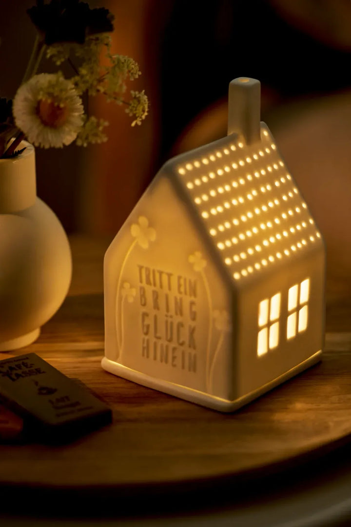 Räder Lichthaus Porzellan Tritt Glück Weiß 13 cm