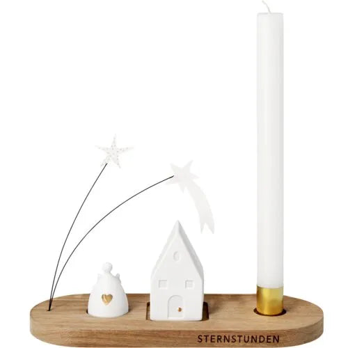 Räder Kerzenhalter Winterstadt Haus Holz Braun