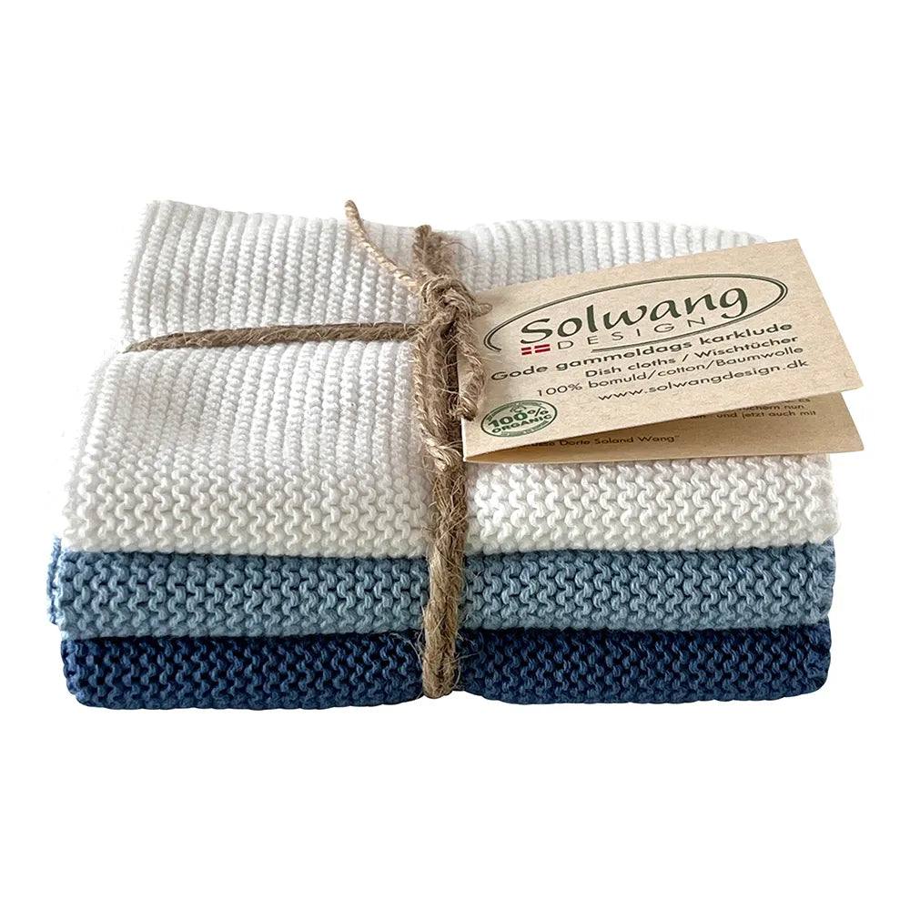 Solwang - Gestrickte Wischtücher Weiss/Blau Kombi BIO