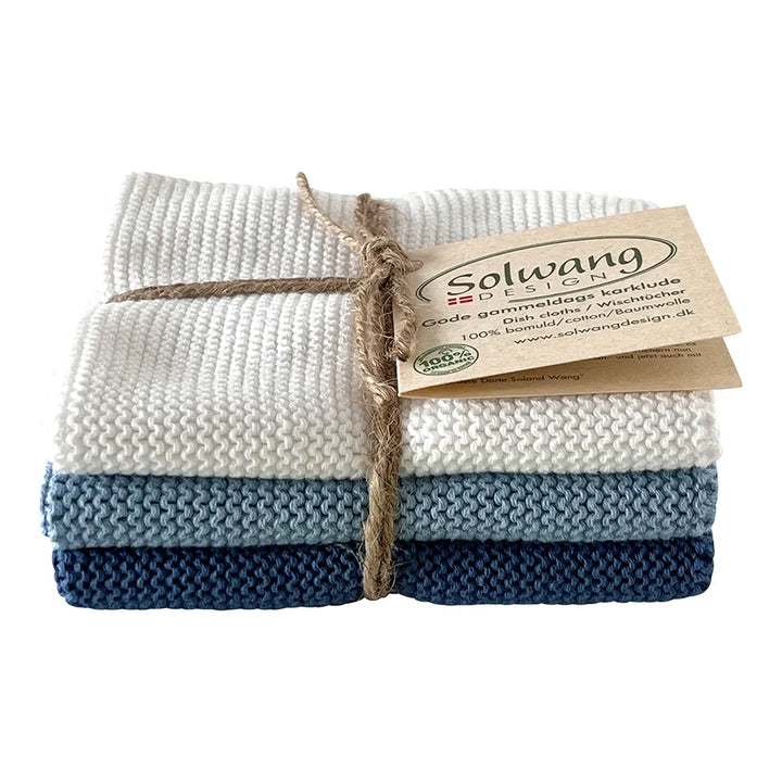 Solwang - Gestrickte Wischtücher Weiss/Blau Kombi BIO