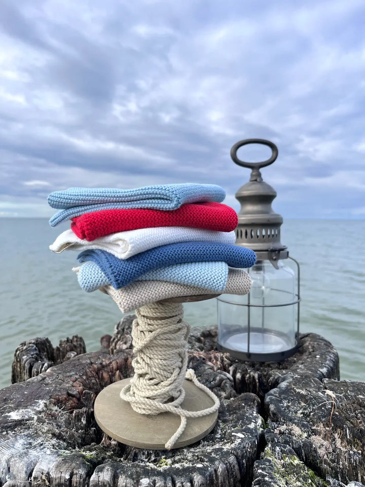 Solwang - Gestrickte Wischtücher Weiss/Blau Kombi BIO