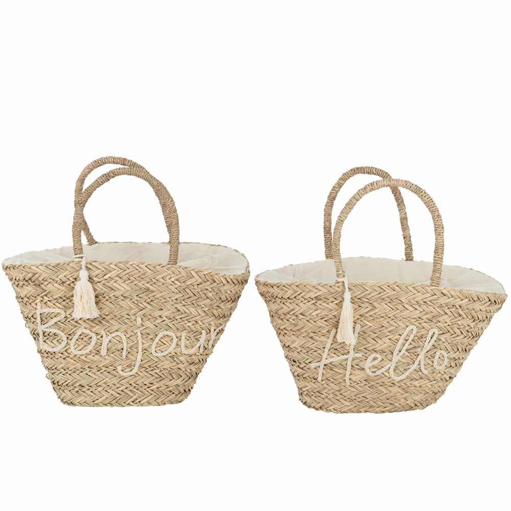 J-Line - Strandtasche Bonjour oder Hello mit Quaste Jute Naturell