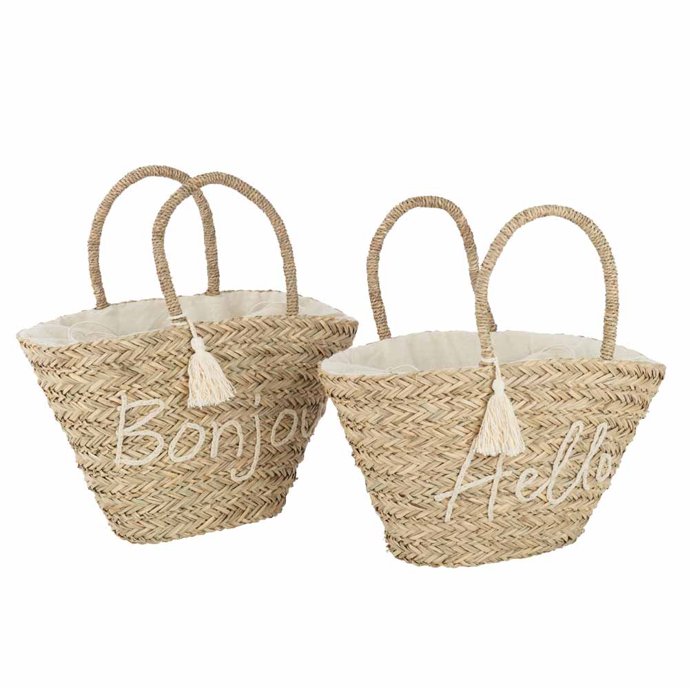 J-Line - Strandtasche Bonjour oder Hello mit Quaste Jute Naturell