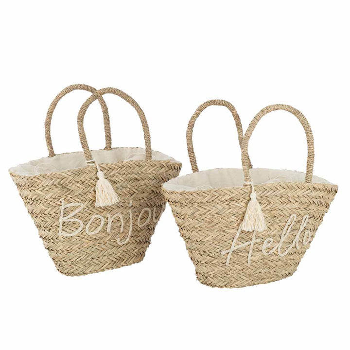 J-Line - Strandtasche Bonjour oder Hello mit Quaste Jute Naturell