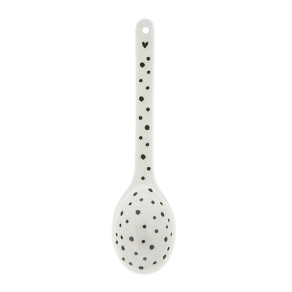 Bastion Collections - Löffel Dots für Müsli oder Vorratsdosen lang: Schlanker schwarz-weiß gepunkteter Löffel aus hochwertigem Porzellan.