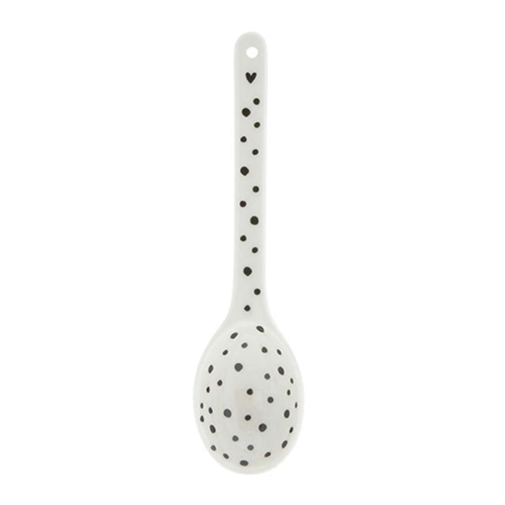 Bastion Collections - Löffel Dots für Müsli oder Vorratsdosen lang: Schlanker schwarz-weiß gepunkteter Löffel aus hochwertigem Porzellan.